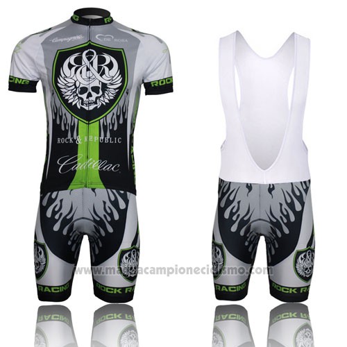 2013 Abbigliamento Ciclismo Rock Racing Nero e Verde Manica Corta e Salopette